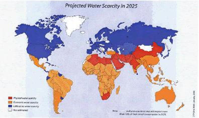 図2：2025年における水不足地域予測図